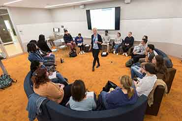 Dr Kristin-Reimer-teaching-in-RJ-circle-at-Monash-University